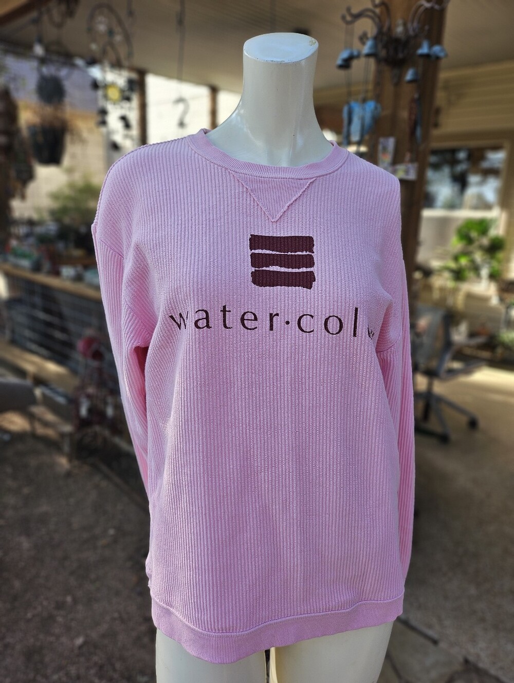 Unwind League Watercolor Pink Bennett Raglan Ribbed Pullover Sweater Stitch Logo